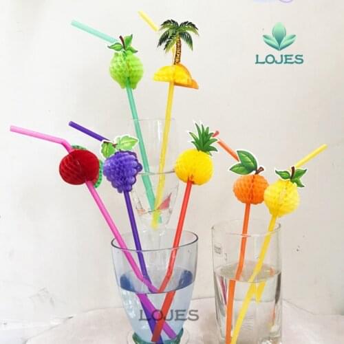 72PCS/Lot 3D Fruit Cocktail Paper Straws Umbrella Drinking Straws Party Bar Decoration holiday party supplies Color Assorted