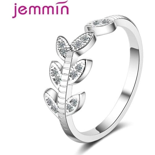 925 Sterling Silver Ring Resizable Trendy Leaf Design Sparkling Cubic Zirconia Stone Best Gift For Women Girls Party Appointment