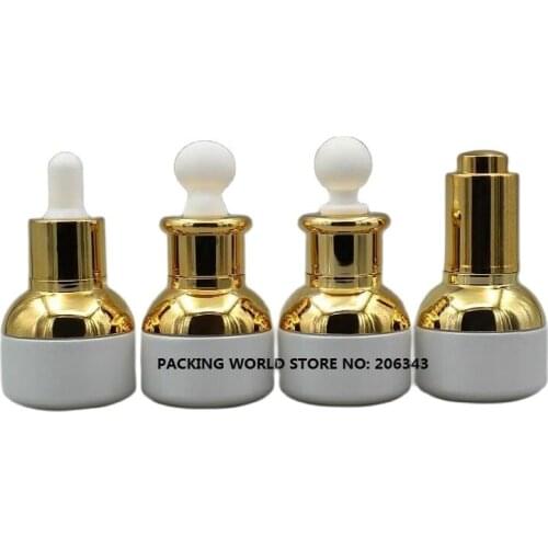 20ml white glass bottle with gold shoulder gold collar for oil/essence/serum/liquid/skin care dropper bottle