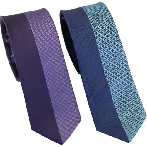 Coachella Ties Panel Plaids Half Stripes Necktie Microfiber Skinny Tie Blue Purople