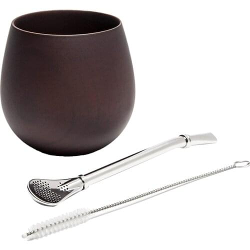 Wooden Yerba Gourd Mate Tea Set Handmade Natural Wood Coffee Water Mate Cup with Spoon Straw Bombilla Brush 200ML