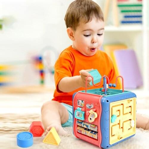 Baby Toys Activity Play Cube Music Instuments Montessori Shape Match Infant Development Educational Box For Kids 13 24 Months