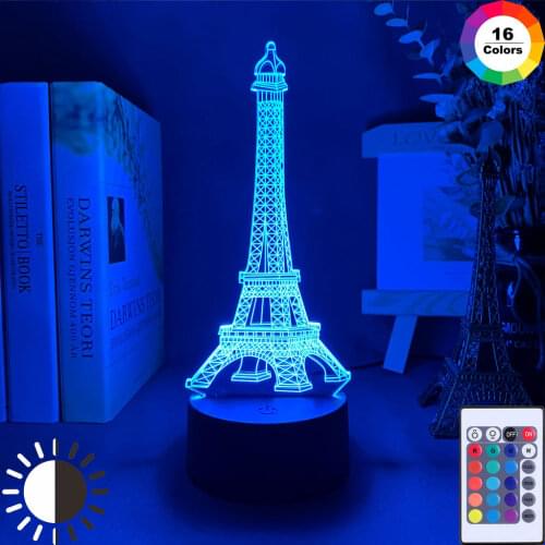 Double Color Led Night Light Eiffel Tower 3D Illusion Nightlight for Girl Kids Bedroom Decor Light Cool Bedside Lamp Child Gift