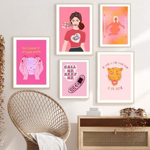 Feminism Pink Fashion Girl Power Abstract Wall Art Canvas Painting Nordic Posters And Prints Wall Pictures For Living Room Decor