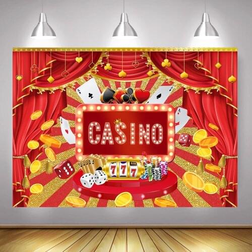 Casino Themed Birthday Photography Backdrop for Photo Studio Gold Red Curtain Cards Happy Birthday Background Photobooth Props