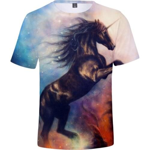 Summer Fashion Funny 3d T Shirts Black Horse Print Hip Hop Men Women T-shirt Short Sleeve Round Neck 3D T-shirts Tee Shirt Tops