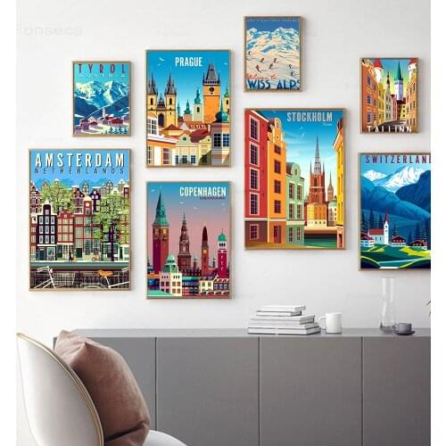Hd Print Canvas Art Painting European Poster Amsterdam Denmark Stockholm Town Vintage Travel Cities Landscape Wall Art Picture