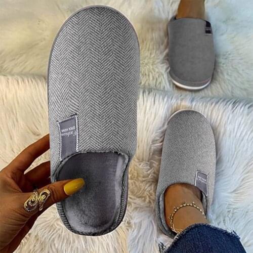 Cotton Mens Slipper Solid Color Autumn And Winter Home Slippers For Women Warm Indoor Beadroom Slides Men Shoes Stripe Slippers