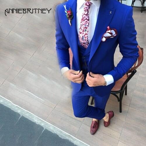 Custom Made Royal Blue Wedding Suits for Men Gray Slim Fit Terno Maculino Burgundy Groom Tuxedos Peaked Lapel 3 Piece Pants Suit