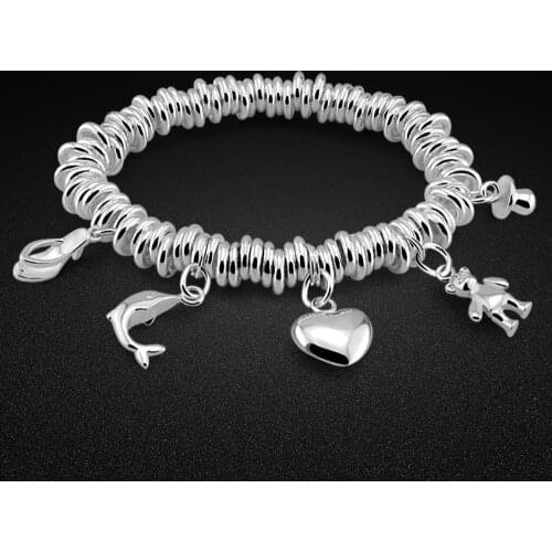Classic Womens 925 Sterling Silver Bracelet 8MM Loop Silver Chain Charm Jewelry Link&Chain-Bracelet Birthday Gift