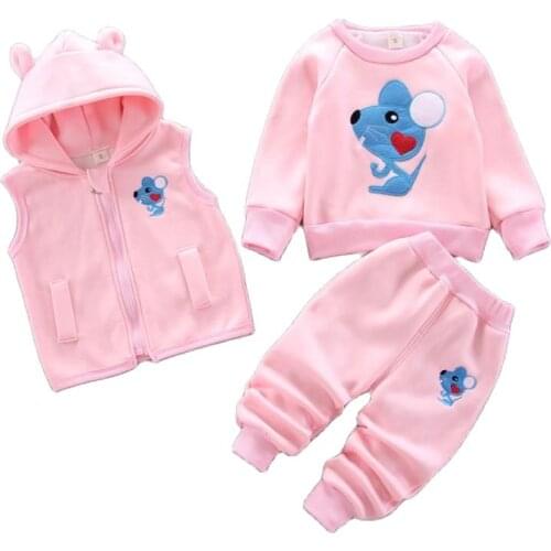 Kids Winter Clothing Set Newborn Thicken Keep warm Cotton Clothes for Boys Girls letter Hoodies And Pants 3pcs sport suit 1-4Y