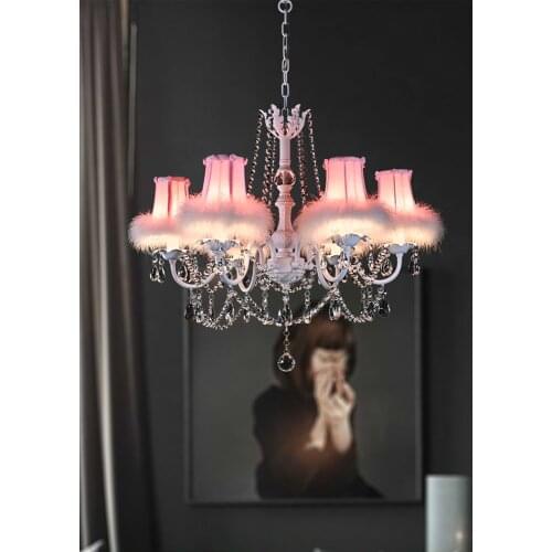 Korean Princess Room chandelier childrens room lamp European pink bedroom decorative lamp American girl beautiful crystal lamp
