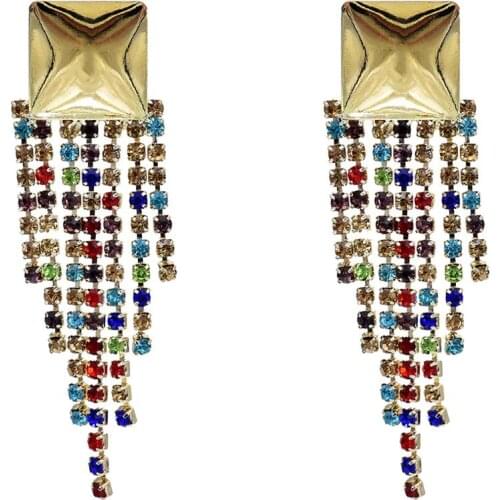 Korean Crystal Pearl Tassel Earrings Female Long Paragraph Gold Alloy Geometric Pendant Earrings Wedding Fashion Jewelry Jewelry