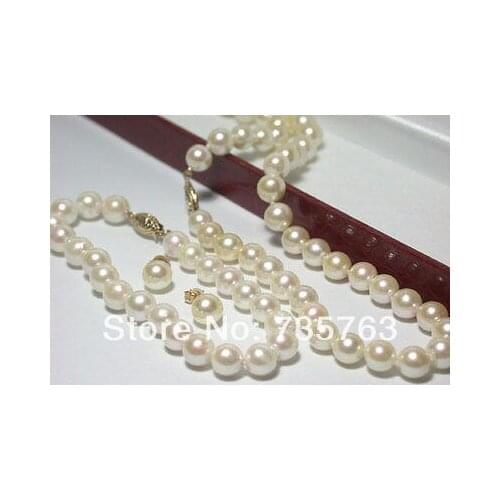 Beautiful 8-9mm white AAAA top rating pearl sets NECKLACE EARRING BRACELET (akk678)