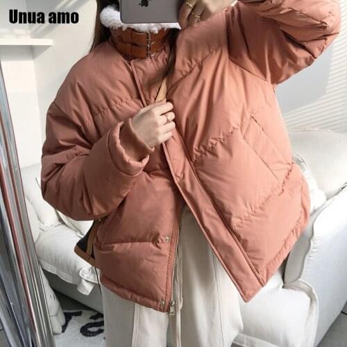 Unua amo Oversized Winter Jacket Women Lambswool Collar Cotton-Padded Parkas Women Solid Casual Thick Jackets Female Outerwear