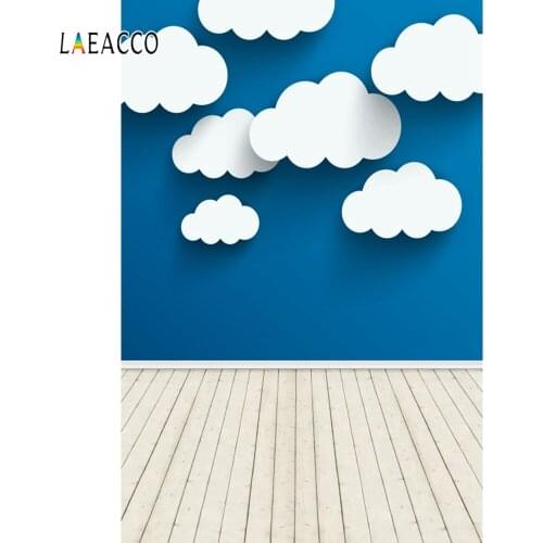 Laeacco Blue Sky White Clouds Wooden Floor Photography Backdrops Birthday Photo Backgrounds Photophone Baby Portrait Photozone