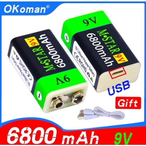 High Capacity USB Battery 9V 6800mAh Rechargeable Li-ion Battery USB Lithium Battery for toy remote control drop shipping
