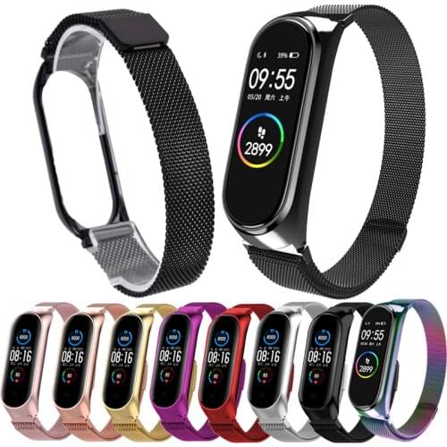 Magnetic Wrist Strap for Xiaomi Mi Band 3 4 5 Stainless Steel Metal Replacement Band for MiBand 5 4 3 Adjustable Watchband