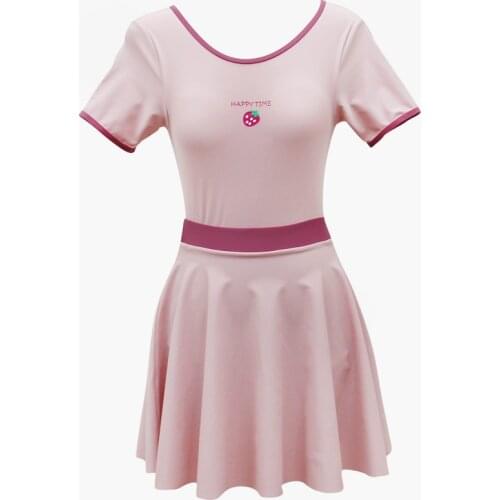 Cute Pink Swimsuit Women Japanese Fashion Girls Kawaii Strawberry One Piece Bathing Suits with Skirt Sexy Backless Swimwear