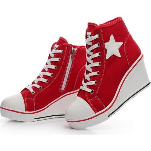 Fashion Women Shoes Wedge Sneakers High Top Platform Shoes Female Casual Elevator High Heels Canvas Shoes Plus Size