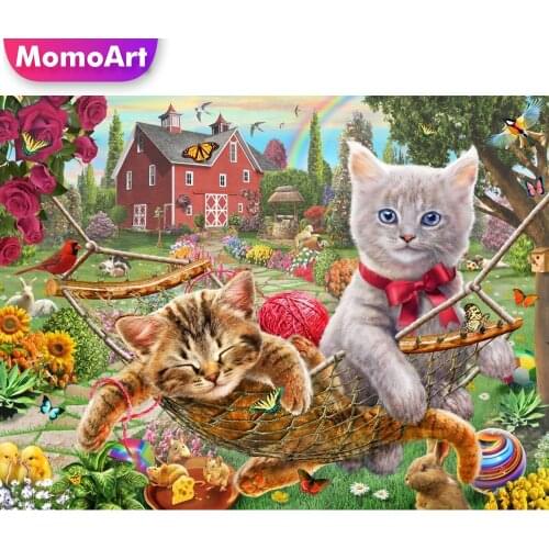 MomoArt Diamond Embroidery Cat Animal Diamond Mosaic Flower Cross Stitch Kits Painting House Picture Of Rhinestone Wall Decor