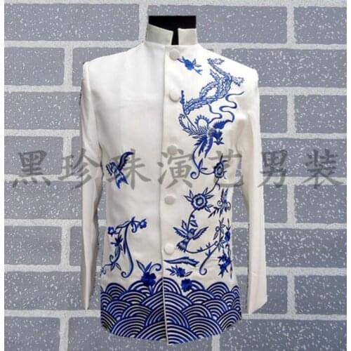 Chinese style men tunic suits designs masculino homme stage costumes for singers men blazer dance clothes jacket style dress