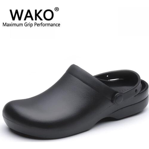 WAKO 9011 Men Chef Shoes Super Anti-slip Kitchen Work Shoes Cook Sandals Clogs with Straps Slip on Breathable Black Size 36-44