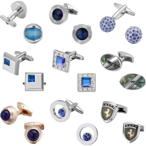 Luxurious crystal blue Cufflinks quality wedding men Cufflinks Crystal Square Round Golden Silvery Luxury Vintage Weddin