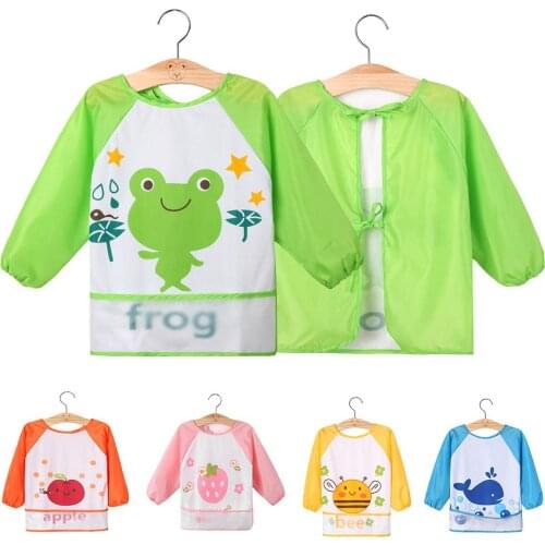 Kids Baby Toddler Waterproof Long Sleeve Bib Cartoon Pattern Feeding Smock Apron