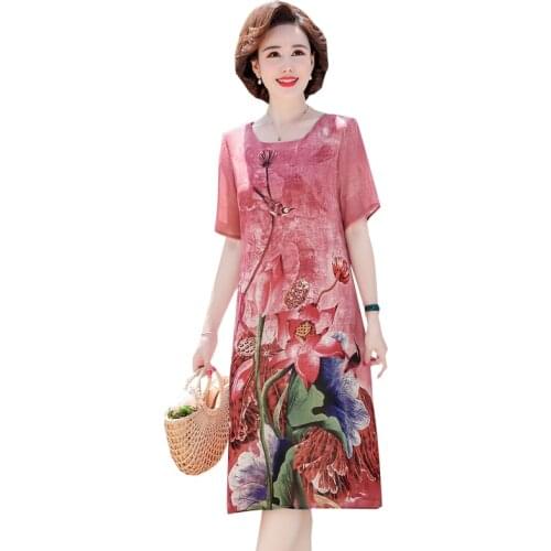 2020 New mother Summer Dress middle-aged Elderly Womens Summer temperament Plus Size 5XL Cheongsam Chiffon Dress b382