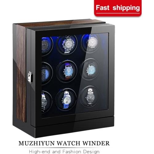 Automatic Watch Winder Box 9 Slots Mechanical Display Wooden Watch Accessories With Silent Motor And Plug