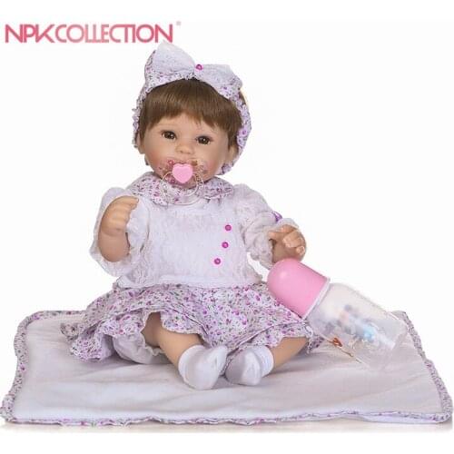 NPK 2017 NEW 40cm realistic reborn doll in Purple floral skirt suit high quality wig hair doll gift for children
