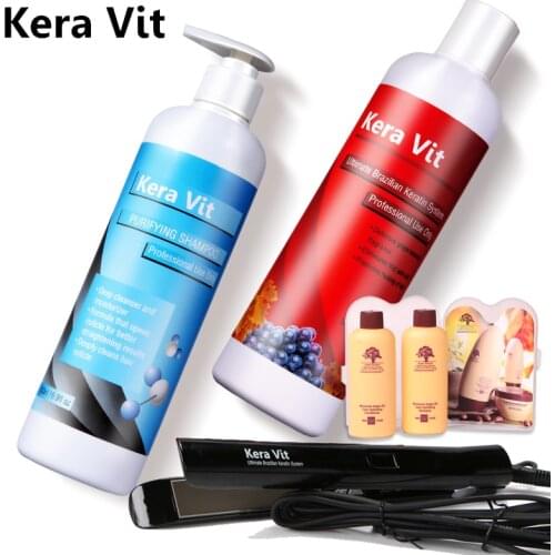 Amazing Effect Kera Vit 500ml Purfying Shampoo+500ML 5% N Keratin Treatment Hair+Hair Iron+a Free Small Gifts Free Shipping