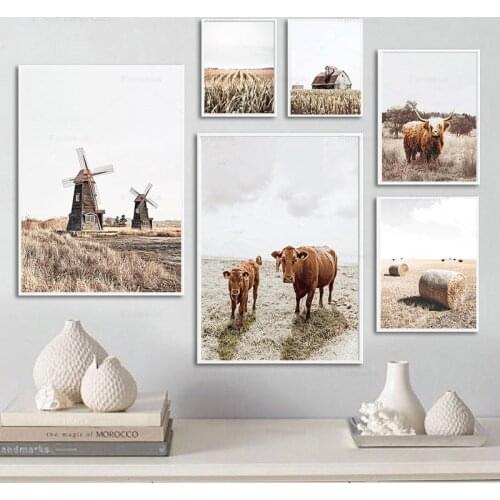 Pastoral scenery Decor Picture Home Wall Art Decor Print grass windwill Plant landscape Poster Canvas Painting for Living Room