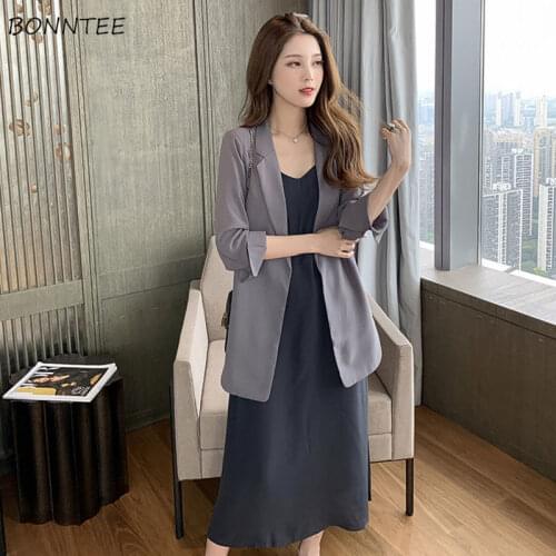Blazers Women Notched Solid Plus Size S-4XL Korean Style Simple Office Lady Summer Outwear Leisure Trendy All-match Version Chic