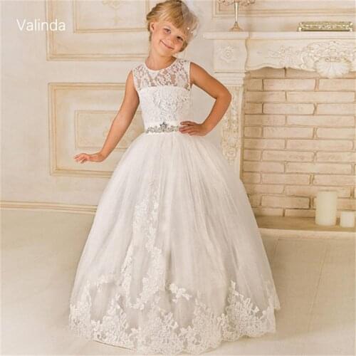 Ivory Flower Girl Dress for Wedding with Beaded Sash Holy First Communion Dresses