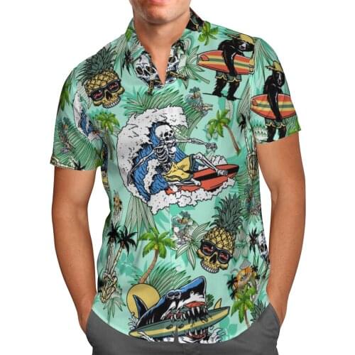 Anime Skull 3D Print Beach Hawaiian 2021 Summer Shirt Short Sleeve Shirt Streetwear Oversized 5XL Camisa Social Chemise Homme-99
