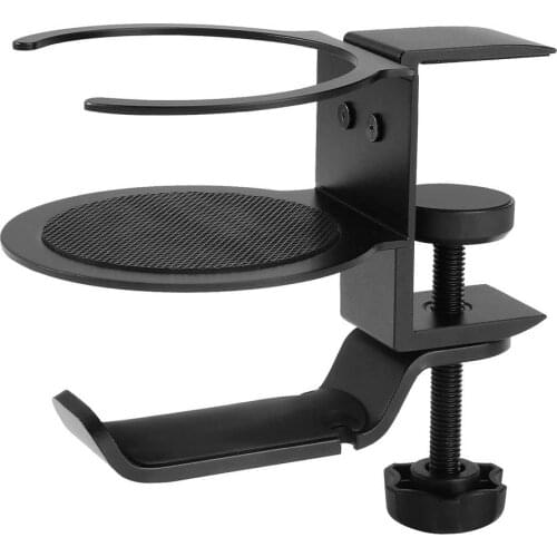 2 In 1 PC Gaming Headset Stand 360 Rotating Headphone Water Cup Holder With 2 Cable Collection Universal Desktop Clip
