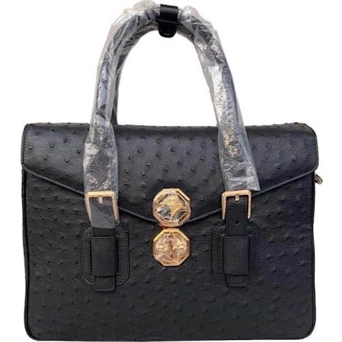 Luxury Quality Real Ostrich Leather Men Business Briefcase Bag Laptop Bag With Stainless Steel Hardware