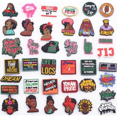 Queen Black Beauty Croc Charms For Clogs Soft PVC Black Magic Girl Garden Accessories Button Decorations Girl Gift