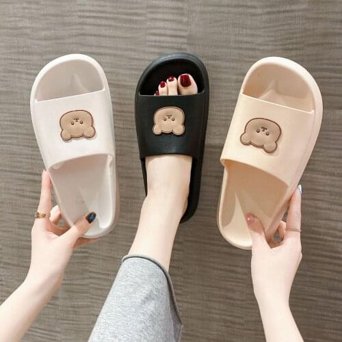 Mazefeng Bear Slippers Womens Summer Flip-Flops Sandals 2021 Platform Casual House of Sunny Kawaii Home Soft Slides Size 36-41