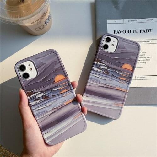 PINZHENG Sunrise Oil Painting Phone Case For iPhone 7 8 Plus Silicone Protective Cover For X XS XR 11 12 Pro Max Phone Cases