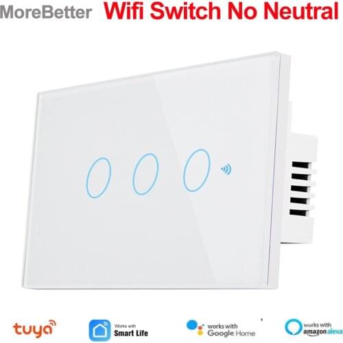 Tuya Wifi Intelligent Switch Smart Switch No Neutral Smart Home Wireless Timer Touch Wall Switch Via Smart Life APP Alexa Google