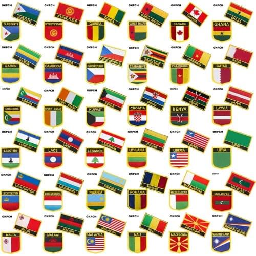 Canada Cambodia Croatia Lithuania Romania National Flag Embroidered Iron on Patches for Clothing Metal badges DIY Saw on Patches