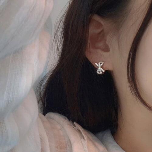 High Quality Tibetan Silver Bow Butterfly Charm Stud Earring White Zircon Exquisite Earring For Women GirlFriend Friendship Gift