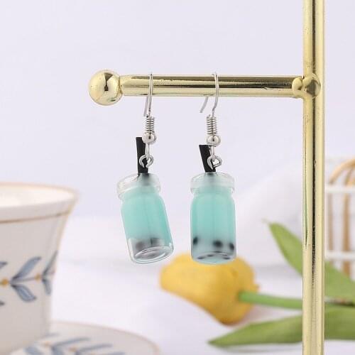 2021 Fun Pearl Milk Tea Wine Cup Drop Earrings Trendy Handmade Ocean Resin Drift Bottle Pendant Earrings New Jewelry for Women