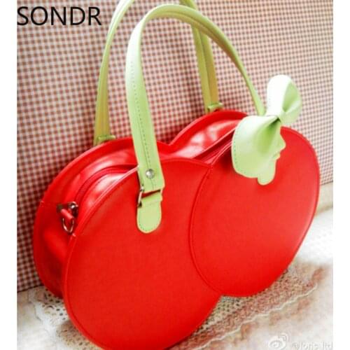 2022 Girls Womens Lolita Sweet Cherry Shaped Handbag Makeup Should Messenger Satchel Purse Bags Bowknot New