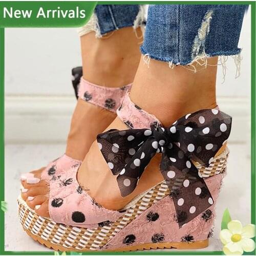 2021 For Dropship High Heels Polka Dot Leisure Vacation Summer Wedges Sandals Sweet Woman Platform Shoes