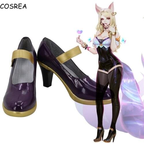 Game LOL AHRI Female Cosplay Costume Girls Shoes Gold High Heels LOL AHRI Cosplay Shoes Halloween Customizable Womens Shoes