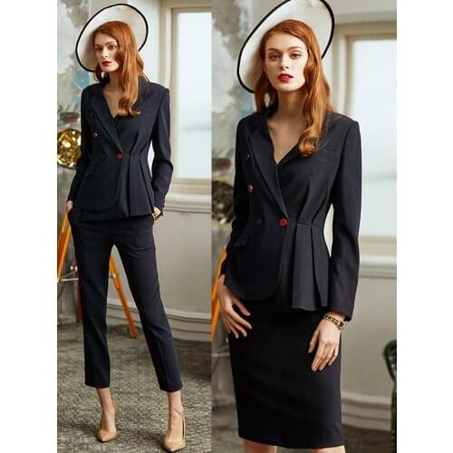 Women s office suits set professional female business lady suit plus size black blazer pant designer tailor 2019 free ship